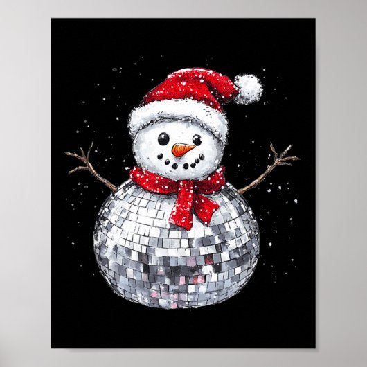 Poster Snowman Christmas Retro Santa Hat Disco Ball Match (Devant)