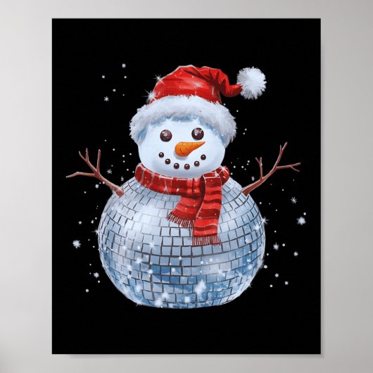 Poster Snowman Christmas Retro Santa Hat Disco Ball Match (Devant)