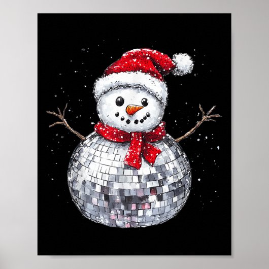 Poster Snowman Christmas Retro Santa Hat Disco Ball Match (Devant)