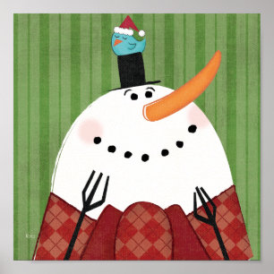 Poster Snowman de Noël avec chant d'oiseau