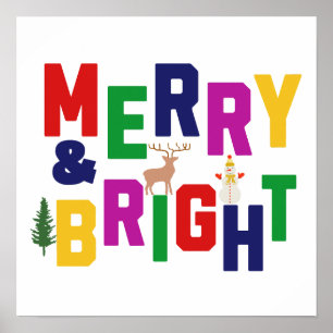 Poster Snowman de rennes d'arbre de pin doux et joyeux