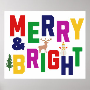 Poster Snowman de rennes d'arbre de pin doux et joyeux