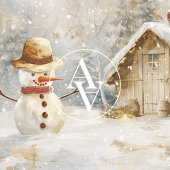 Poster Snowman d'hiver peinture de la scène de Noël rusti