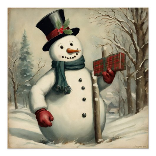 Poster Snowman et cadeau de Noël Illustration hivernale (Devant)