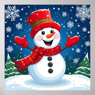 Poster Snowman gai en rouge et Casquette