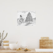 Poster Snowman Grayscale Crayon dessin de la scène de Noë (Cuisine)