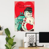 Poster Snowman Ice Tongs Coeur Parapluie Saint Valentin (Bureau à domicile)