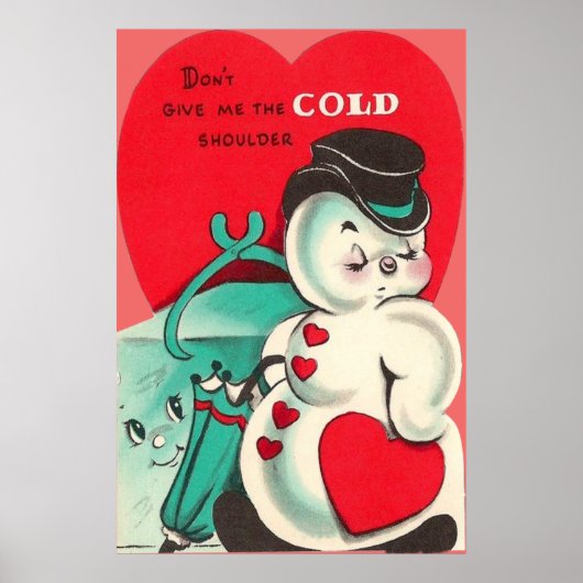 Poster Snowman Ice Tongs Coeur Parapluie Saint Valentin (Devant)