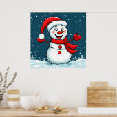Poster Snowman joyeux à Santa Hat avec Écharpe (Cuisine)