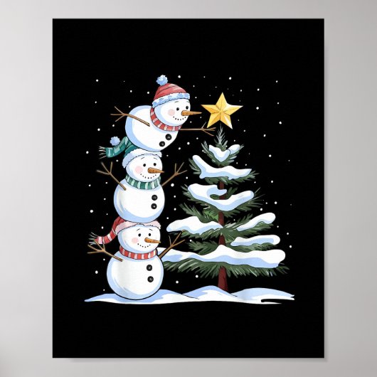 Poster Snowman Merry Christmas Santa Claus Tree Snow Fami (Devant)
