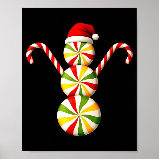 Poster Snowman Peppermint Candies Merry Christmas Pajamas (Devant)