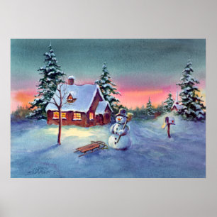 Poster SNOWMAN & SLED par SHARON SHARPE