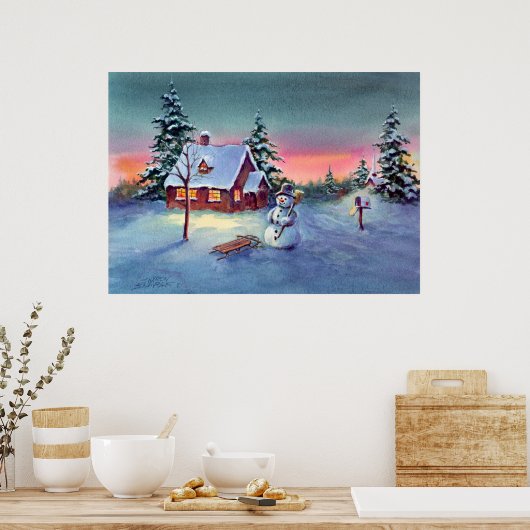 Poster SNOWMAN & SLED par SHARON SHARPE (Cuisine)