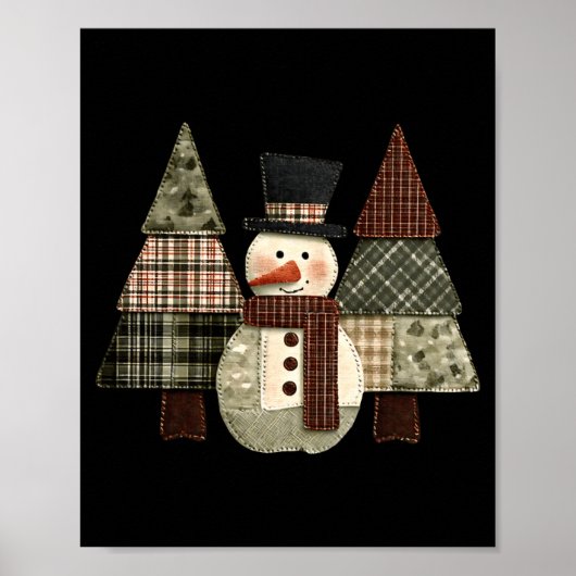 Poster Snowman Trees Patchwork Plaid Trees Rustic Christm (Devant)