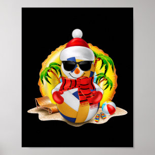 Poster Snowman Volleyball Santa Hat Noël En Juillet Somme