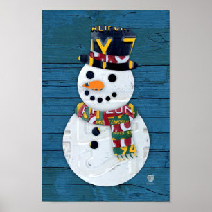Poster Snowman Winter Fun Vintage License Plate Art