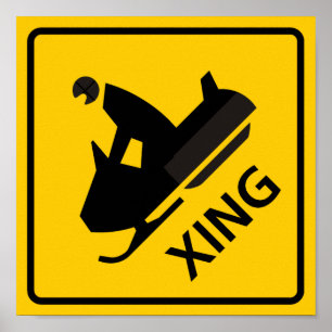 Poster Snowmobile Crossing Highway Sign