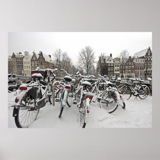 Poster Snowy Amsterdam dans la Pays-Bas en hiver (Devant)