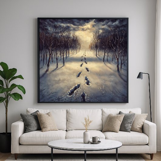 Poster Snowy Footprint Path - Melancholy Painterly Style
