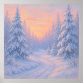 Poster Snowy Forest Path - Pastel Painting Style (Devant)