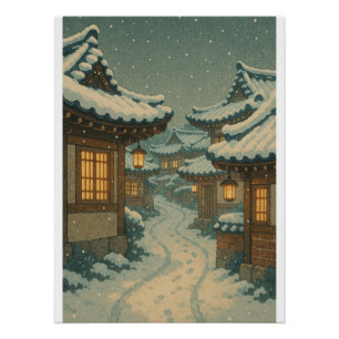 Poster Snowy Hanok Village Art rétro