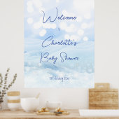 Poster Snowy pastel blue bokeh baby shower d'hiver accuei (Cuisine)