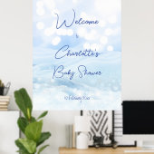 Poster Snowy pastel blue bokeh baby shower d'hiver accuei (Bureau à domicile)