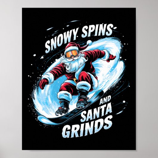 Poster Snowy Spins Père Noël Grinds Snowboard Noël Sno (Devant)
