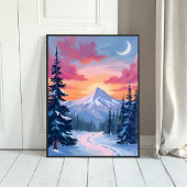 Poster Snowy Summit Sunset | Winter Landscape Painting