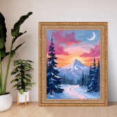 Poster Snowy Summit Sunset | Winter Landscape Painting