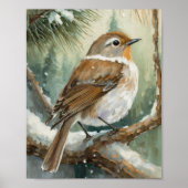 Poster Snowy Winter Bird Modern Art (Devant)