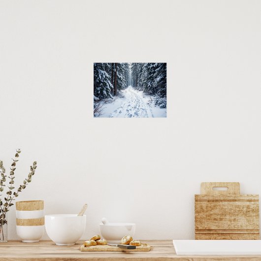 Poster Snowy Winter Forest Path With Footprints Hiking (Cuisine)