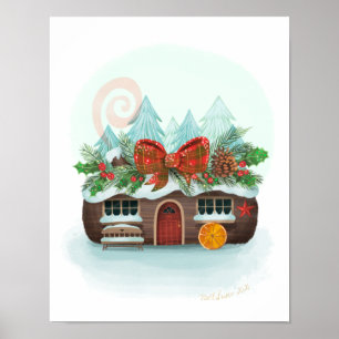 Poster Snowy Yule Journal Cabine Art Imprimer