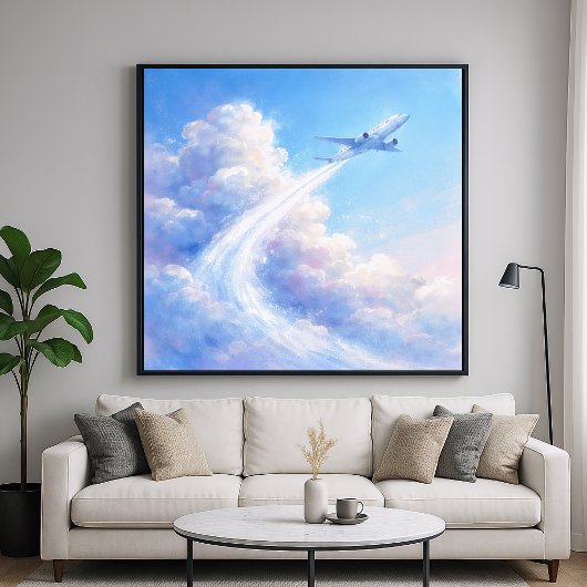 Poster Soaring Plane - Pastel Painting Style Art