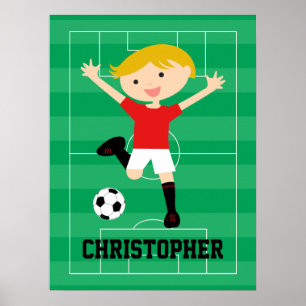 Poster Soccer Boy personnalisable 1 Rouge et Blanc