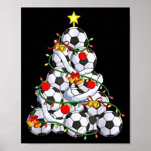 Poster Soccer Christmas Tree Ball Santa Hat Funny Xmas So (Devant)