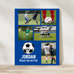 Poster Soccer personnalisé Photo Collage Nom de l'équipe<br><div class="desc">Affiche de montage photo personnalisée de football avec vos photos de football téléchargées préférées, un graphique de ballon de football blanc avec le numéro de maillot de votre joueur, et du texte supplémentaire comme le nom de votre joueur et/ou le nom de l'équipe. Ce design est défini par rapport à...</div>