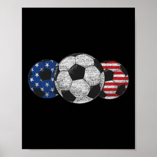 Poster Soccer Rouge Blanc Bleu Drapeau Américain 4 juille
