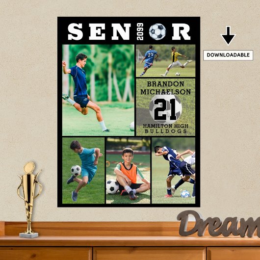 Poster Soccer Senior Graduation 6 Photo Collage