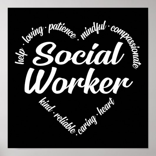 Poster Social Worker Heart Word Cloud (Devant)