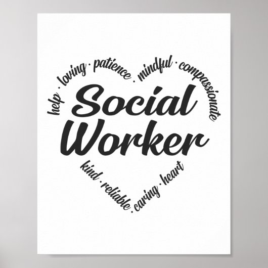 Poster Social Worker Heart Word Cloud (Devant)