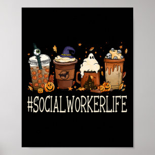 Poster Social Worker Horror Fall Café Halloween Citrouill