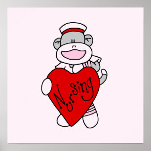 Poster Sock Monkey I Love Nursing T-shirts et cadeaux
