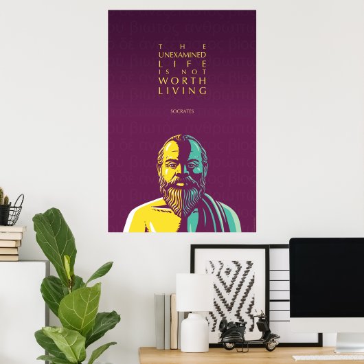 Poster Socrates cite : La vie non examinée (Bureau à domicile)