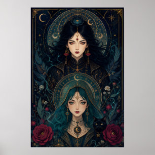 Poster Sœurs sorcières – Fantaisie Art Nouveau gothique