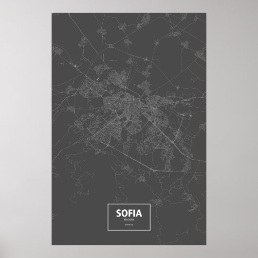 Poster Sofia, Bulgarie (blanc sur noir) (Devant)
