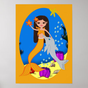 Poster Sofia l'affiche de la sirène orange et du dauphin
