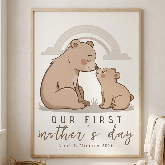 Poster Soft Bear Mom Baby First Mothers Day Calm Love Art