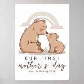 Poster Soft Bear Mom Baby First Mothers Day Calm Love Art (Devant)