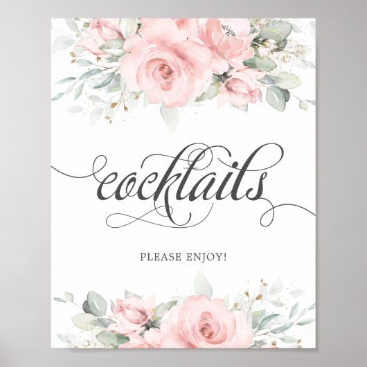 Poster Soft Blush Floral Greenery Cocktails Mariages Boir (Devant)